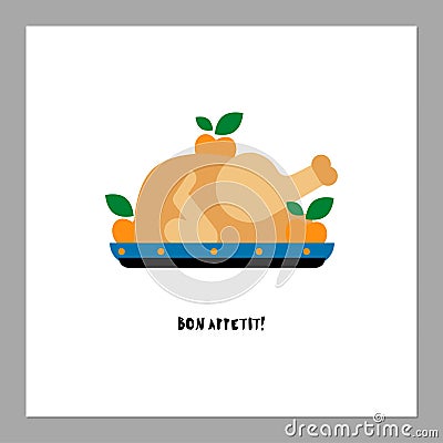 Baked turkey flat Vector Illustration