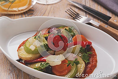 Baked vegetables ratatouille vegetarian Stock Photo