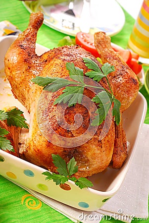 Baked whole chicken Stock Photo