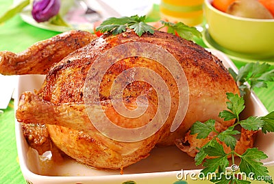 Baked whole chicken Stock Photo