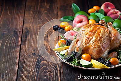 Baked whole chicken Stock Photo