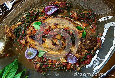 Baked whole flounder Stock Photo