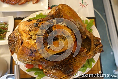 Baked whole turkey for Christmas Eve Stock Photo