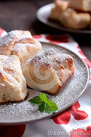 Baked yeast dumpling with curd filling Stock Photo