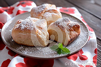 Baked yeast dumpling with curd filling Stock Photo