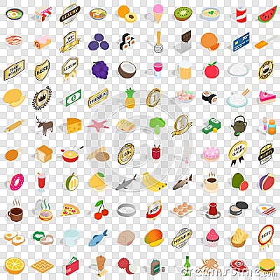 100 bakehouse icons set, isometric 3d style Vector Illustration