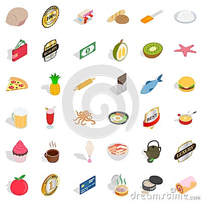 Bakehouse icons set, isometric style Vector Illustration