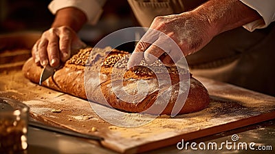 Baker adding ginger to artisan bread dough Generative AI Stock Photo