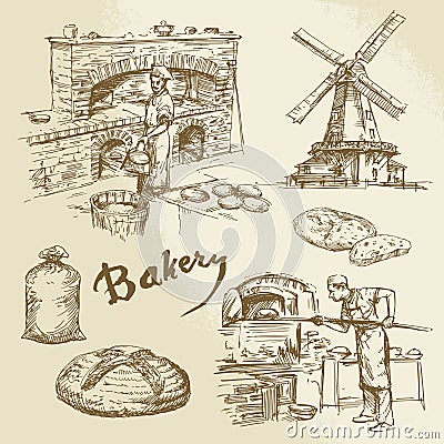 Baker, bakery, bread Vector Illustration