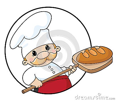 Baker with bread circle Vector Illustration