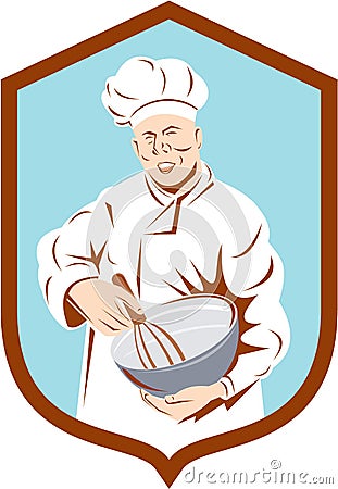 Baker Chef Cook Mixing Bowl Shield Retro Vector Illustration