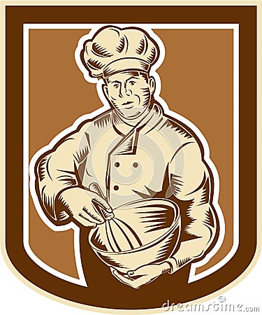 Baker Chef Cook Mixing Bowl Woodcut Retro Stock Photo