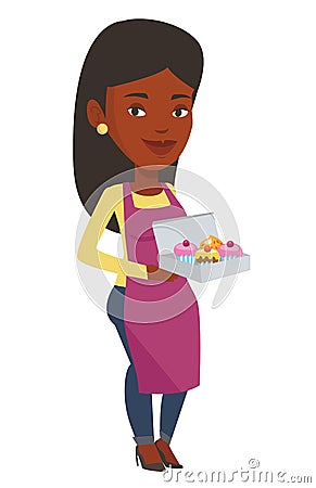 Baker delivering cakes vector illustration. Vector Illustration