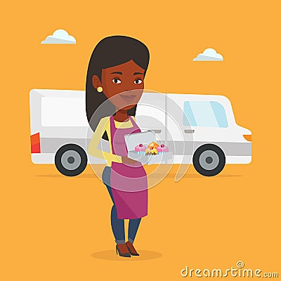 Baker delivering cakes vector illustration. Vector Illustration