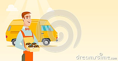 Baker delivering cakes vector illustration. Vector Illustration