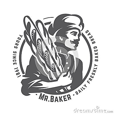 Baker with french baguette Cartoon Illustration