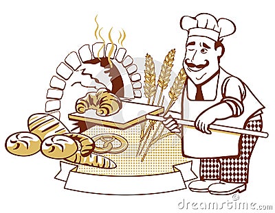 Baker at the oven Vector Illustration