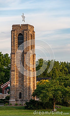 Baker Park Memorial Carillon Bell Tower At Sunset - Frederick, Maryland Stock Photo