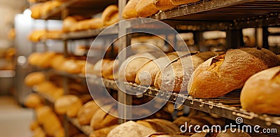 bakeries with some bread on racks Stock Photo