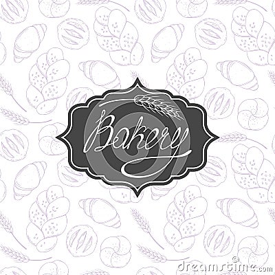 Bakery background and label with hand lettering Vector Illustration