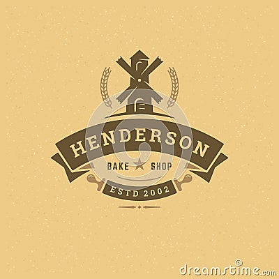 Bakery badge or label retro vector illustration mill silhouette for bakehouse Vector Illustration