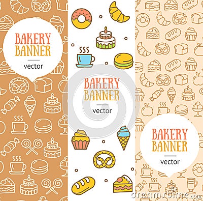 Bakery Banner Flyer Vertical Set. Vector Vector Illustration