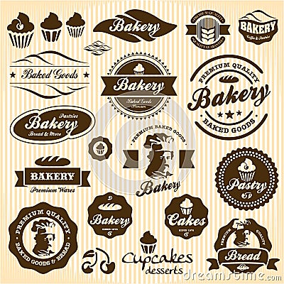 Bakery Bread Pastry badges and labels Vector Illustration