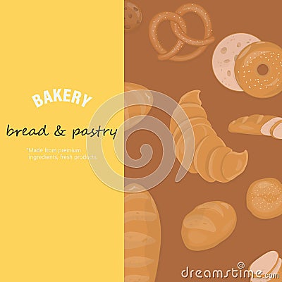 Bakery bread and pastry poster with brown and yellow background Stock Photo