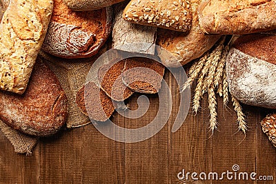 Bakery. Bread On Wood Background Stock Photo