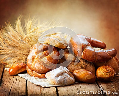 Bakery Bread on a Wooden Table Stock Photo