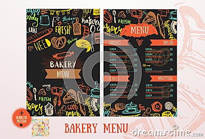Bakery cafe menu design template. Vector Illustration