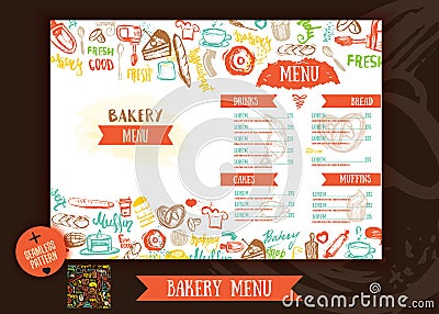 Bakery cafe menu design template. Vector Illustration