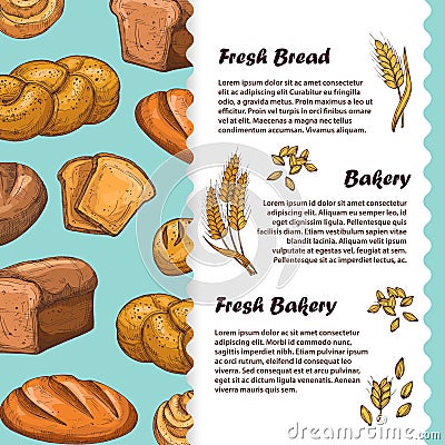 Bakery, cafe menu, flyer template with vector bread and loaf Vector Illustration