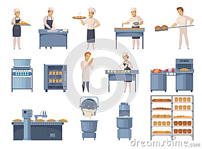 Bakery Cartoon Icons Set Vector Illustration