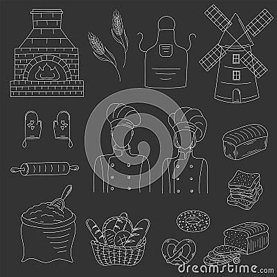 Bakery collection with bakers , doodle style vector illustration Vector Illustration