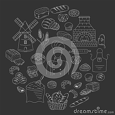 Bakery collection doodle style vector illustration Vector Illustration