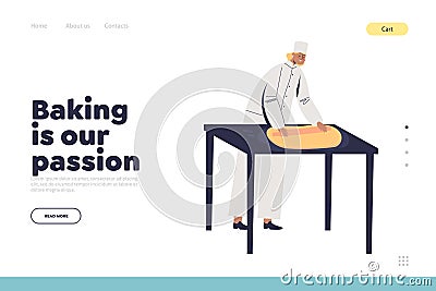 Bakery and confectionary concept of landing page with female confectioner working with dough Vector Illustration