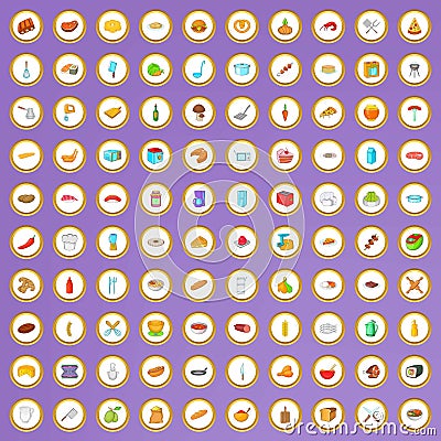 100 bakery and cooking icons set in cartoon style Vector Illustration