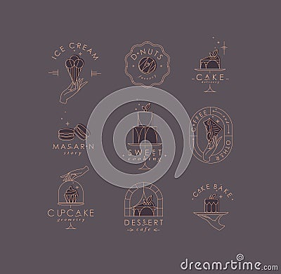 Bakery dessert labels art deco brown and chocolate Vector Illustration