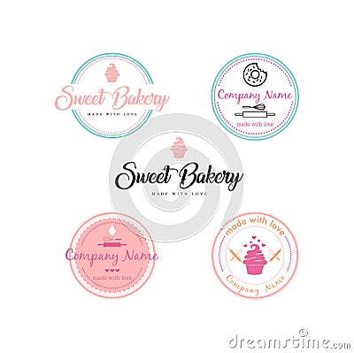 Bakery and Dessert Logo, Sign, Collection, Emblem, Flat Vector Design Set Vector Illustration