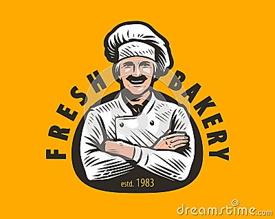 Bakery emblem. Chef baker logo. Food concept vector illustration Vector Illustration