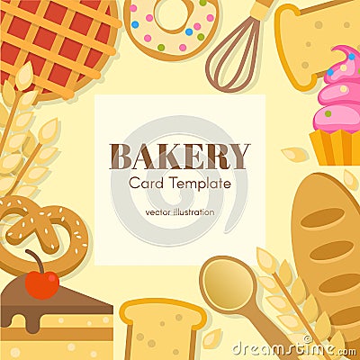 Bakery Flat Card Template Vector Illustration