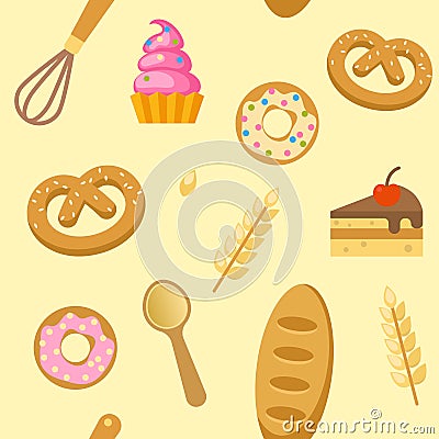 Bakery Flat Seamless Pattern Vector Illustration