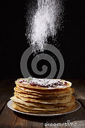 Bakery. Fresh bakery. Pancakes. International Pancake Day on 28 February. Russian pancakes, Shrovetide, Mardi Gras Stock Photo