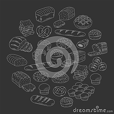 Bakery fresh bread collection doodle style vector illustration. Vector Illustration