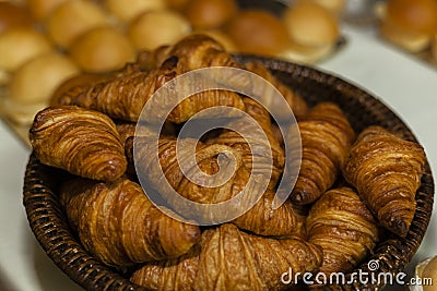 Bunch of fresh bakery croissans. Stock Photo