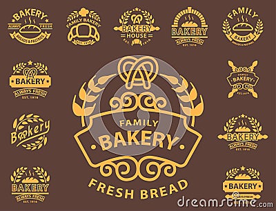 Bakery gold badge icon fashion modern style wheat vector retro food label design element . Vector Illustration