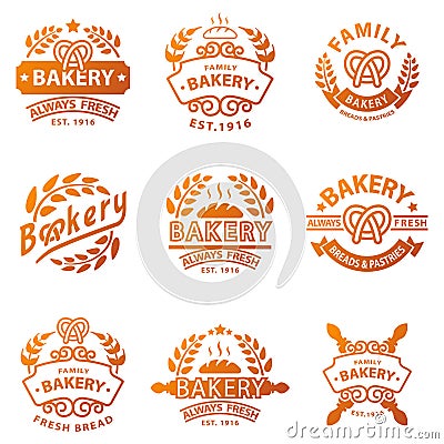 Bakery gold badge icon fashion modern style wheat vector retro food label design element isolated. Vector Illustration