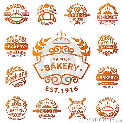 Bakery gold badge icon fashion modern style wheat vector retro food label design element isolated. Vector Illustration