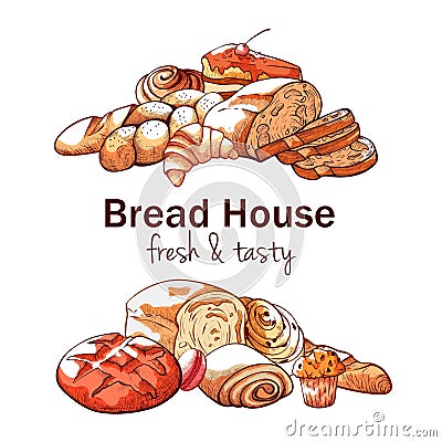 Bakery hand drawn background on white background Vector Illustration